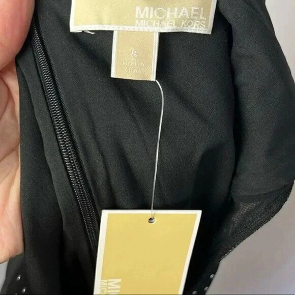 Michael Kors Black Studded Mesh Panel Sheath Dress 8 - Picture 5 of 6